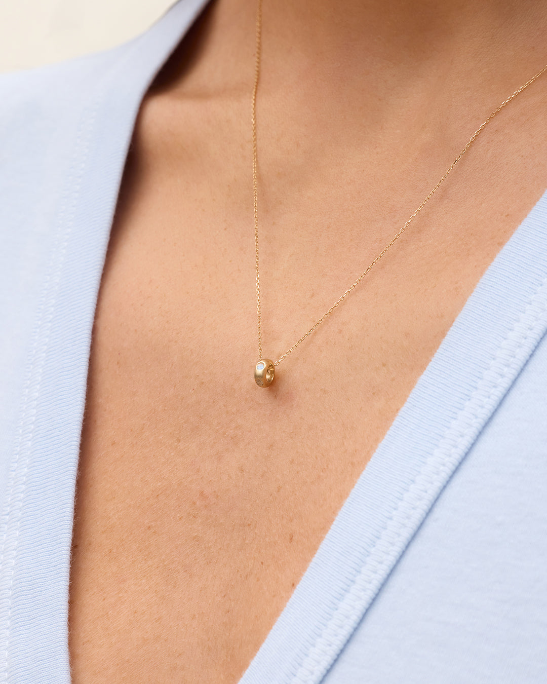 14K Gold Birthstone Halo Charm Necklace || option::14K Solid Gold, Moonstone - June