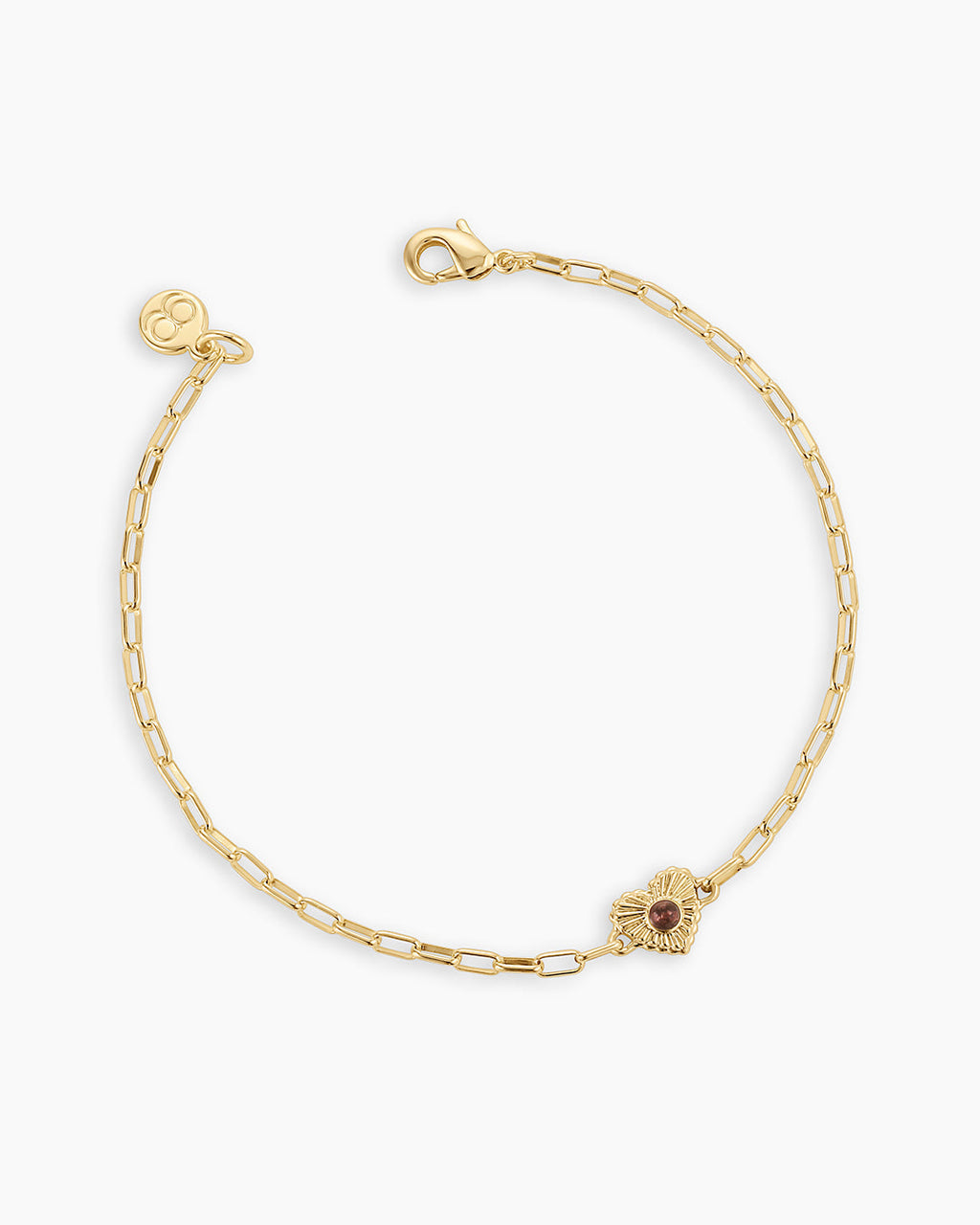 Birthstone Heart Bracelet || option::18K Gold Plated, Garnet - January