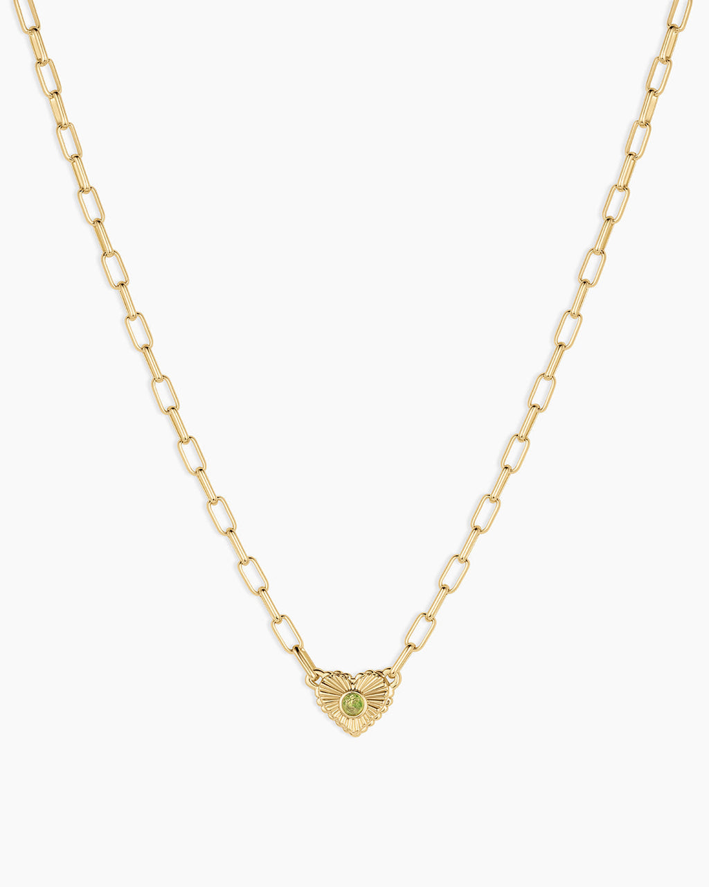 Birthstone Heart Necklace || option::18K Gold Plated, Peridot - August