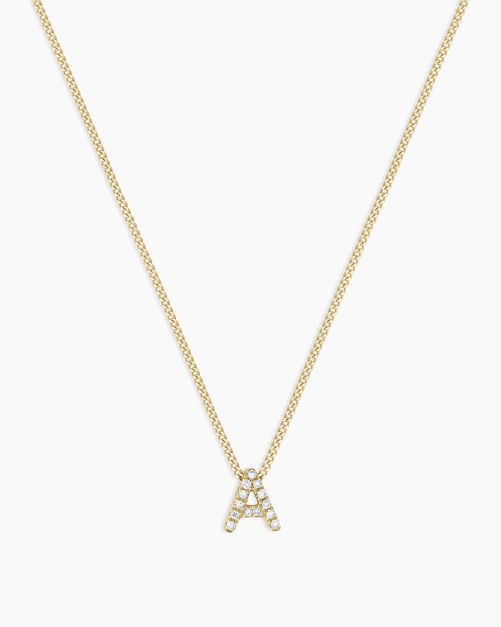Diamond Alphabet Necklace || option::14K Solid Gold, A