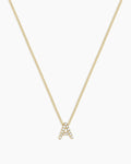 Diamond Alphabet Necklace || option::14K Solid Gold, A