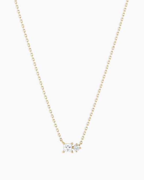 Diamond and White Sapphire Necklace || option::14K Solid Gold