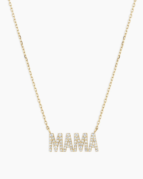 Diamond Pavé Mama Necklace || option::14K Solid Gold