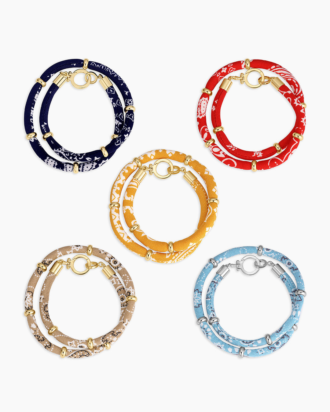Paisley Bandana Wrap Bracelet || option::Silver Plated, Chambray