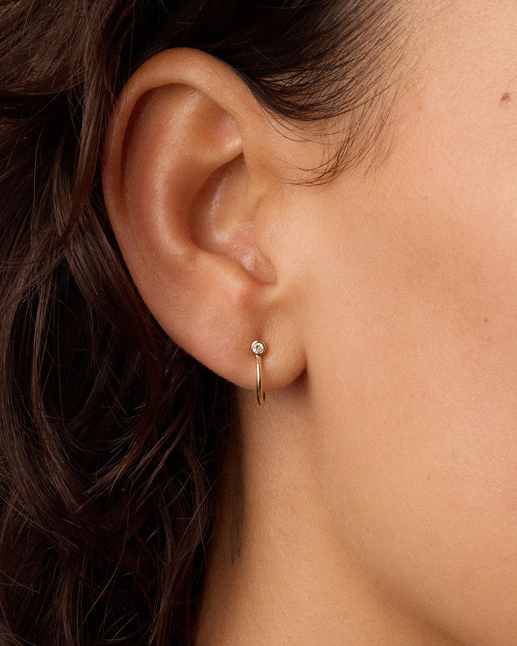 Lab Grown Diamond Circle Stud Huggies || option::14K Solid Gold