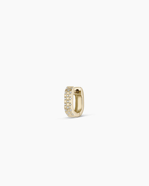 Diamond Checkered Mini Single Huggie || option::14K Solid Gold