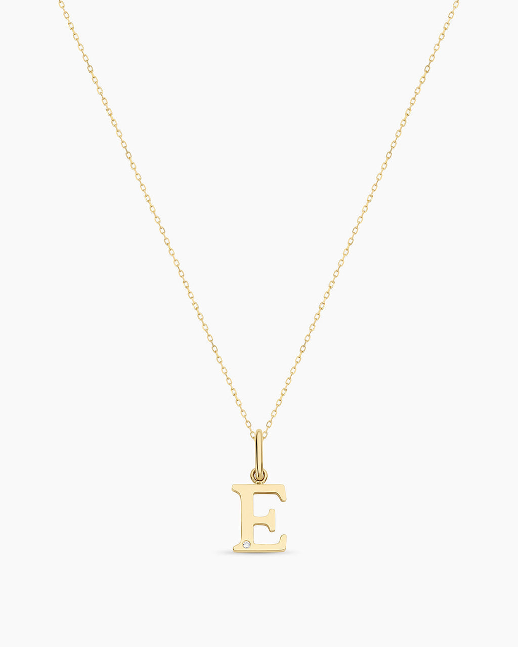 Diamond Vintage Alphabet Necklace || option::14K Solid Gold, E