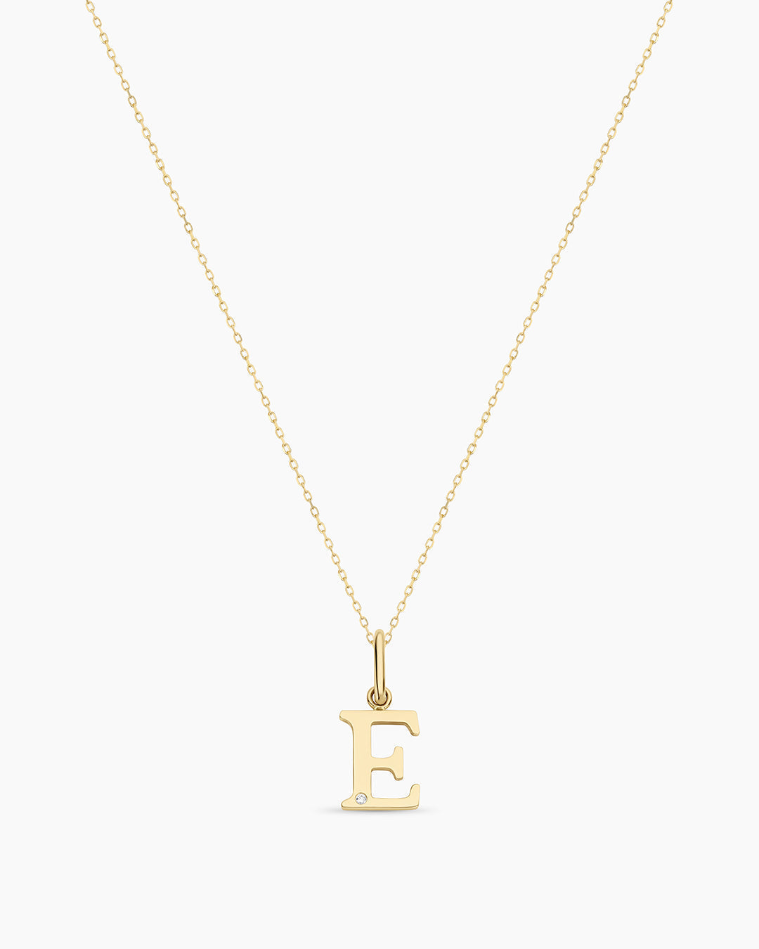 Diamond Vintage Alphabet Necklace || option::14K Solid Gold, E
